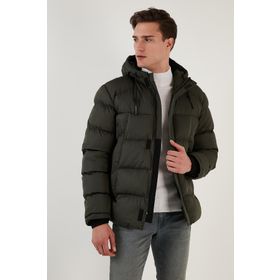 Buratti 5711050 Fermuarlı Cepli Slim Fit Kapüşonlu Haki Erkek Şişme Mont