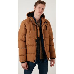 Buratti 5711050 Fermuarlı Cepli Slim Fit Kapüşonlu Hardal Erkek Şişme Mont
