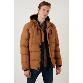 Buratti 5711050 Fermuarlı Cepli Slim Fit Kapüşonlu Hardal Erkek Şişme Mont