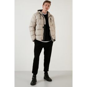 Buratti 5711050 Fermuarlı Cepli Slim Fit Kapüşonlu Taş Erkek Şişme Mont