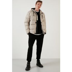 Buratti 5711050 Fermuarlı Cepli Slim Fit Kapüşonlu Taş Erkek Şişme Mont