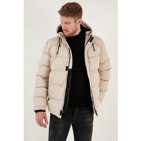 Buratti 5711050 Fermuarlı Cepli Slim Fit Kapüşonlu Taş Erkek Şişme Mont