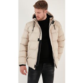 Buratti 5711050 Fermuarlı Cepli Slim Fit Kapüşonlu Taş Erkek Şişme Mont