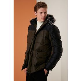 Buratti 5760076 Slim Fit Çıkarılabilir Suni Tüylü Kapüşonlu Şişme Erkek Mont