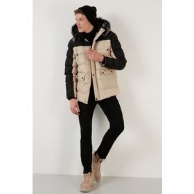 Buratti 5760076 Slim Fit Çıkarılabilir Suni Tüylü Kapüşonlu Şişme Erkek Mont