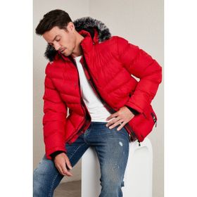Buratti 5761080 B Slim Fit Suni Kürklü Peluş Astarlı Çıkarılabilir Kapüşonlu Şişme Erkek Mont