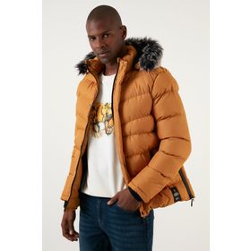Buratti 5761080 B Slim Fit Suni Kürklü Peluş Astarlı Çıkarılabilir Kapüşonlu Şişme Erkek Mont