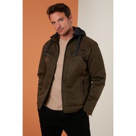 Buratti 5855031 Haki Slim Fit Peluş Astarlı Çıkarılabilir Kapüşonlu Erkek Mont