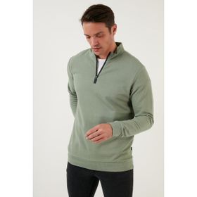 Buratti 5905400 Elma Pamuklu Slim Fit Yarım Fermuarlı Dik Yaka Erkek Sweat