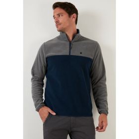Buratti 5906016 Gri Regular Fit Fermuarlı Dik Yaka Kışlık Şardonlu Erkek Polar