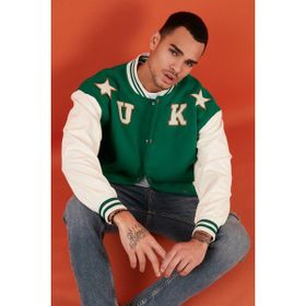 Buratti 628MNH178 Oversize Kolej Yaka Cepli Bomber Koyu Yeşil Erkek Ceket
