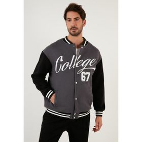 Buratti 628X8928 Antrasit Regular Fit İçi Yumuşak Tüylü Kolej Yaka Bomber Erkek Mont