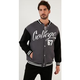 Buratti 628X8928 Antrasit Regular Fit İçi Yumuşak Tüylü Kolej Yaka Bomber Erkek Mont