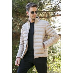Buratti 649002 Dik Yaka Fermuarlı Cepli Slim Fit Vizon Erkek Şişme Mont