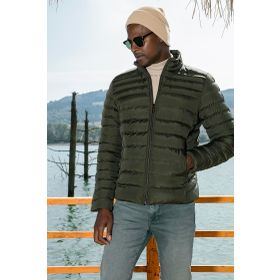 Buratti 649002 Haki Dik Yaka Fermuarlı Cepli Slim Fit Erkek Şişme Mont