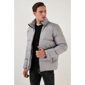Buratti 649004 Dik Yaka Fermuarlı Slim Fit Açık Gri Erkek Şişme Mont