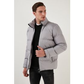 Buratti 649004 Dik Yaka Fermuarlı Slim Fit Açık Gri Erkek Şişme Mont