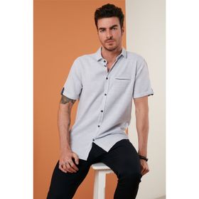 Buratti CF21S111766 Pamuk Keten Görünümlü Kısa Kollu Erkek Gömlek