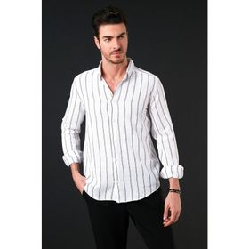 Buratti CF21S112480 Pamuklu Çizgili Düğmeli Yaka Gömlek Erkek Gömlek