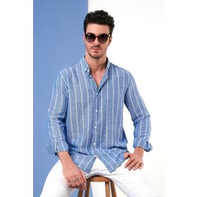 Buratti CF21S112480 Pamuklu Çizgili Düğmeli Yaka Gömlek Erkek Gömlek