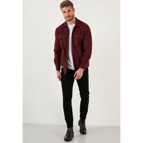 Buratti CF21W112925 Çift Cepli Fermuarlı Slim Fit Kışlık Bordo Erkek Gömlek