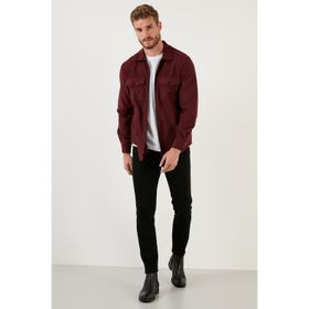 Buratti CF21W112925 Çift Cepli Fermuarlı Slim Fit Kışlık Bordo Erkek Gömlek