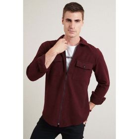 Buratti CF21W112925 Çift Cepli Fermuarlı Slim Fit Kışlık Bordo Erkek Gömlek