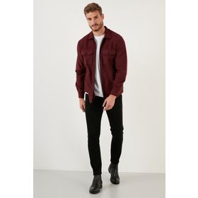 Buratti CF21W112925 Çift Cepli Fermuarlı Slim Fit Kışlık Bordo Erkek Gömlek