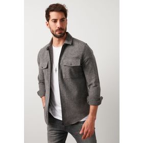 Buratti CF21W112925 Çift Cepli Fermuarlı Slim Fit Kışlık Erkek Gömlek