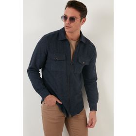Buratti CF21W112925 Çift Cepli Fermuarlı Slim Fit Kışlık Erkek Gömlek