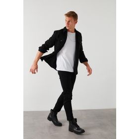 Buratti CF21W112925 Siyah Çift Cepli Fermuarlı Slim Fit Kışlık Erkek Gömlek