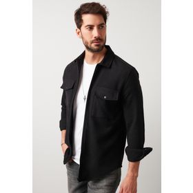 Buratti CF21W112925 Siyah Çift Cepli Fermuarlı Slim Fit Kışlık Erkek Gömlek
