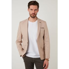 Buratti Nipoye Bej Regular Fit 6 Drop Tek Yırtmaçlı Blazer Erkek Ceket