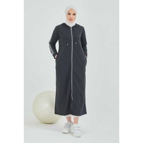 Burcu Tesettür BTS0008 Antrasit Önden Fermuarlı Kapüşonlu Spor Ferace