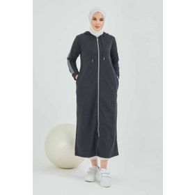 Burcu Tesettür BTS0008 Antrasit Önden Fermuarlı Kapüşonlu Spor Ferace