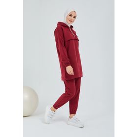 Burcu Tesettür TRN1019 Bordo Önden Yarım Fermuarlı Tesettür Eşofman Takımı