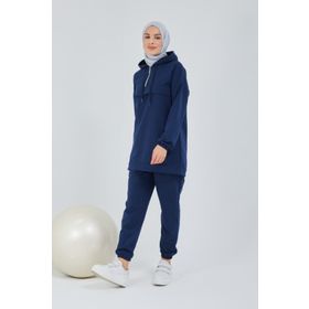Burcu Tesettür TRN1019 Lacivert Önden Yarım Fermuarlı Tesettür Eşofman Takımı