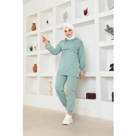 Burcu Tesettür TRN1019 Yarım Fermuarli Mint Eşofman Takımı