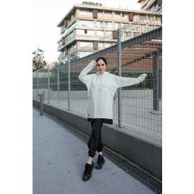 Burcu Tesettür TRN2030 Ekru Pamuklu Tunik Pantolon Eşofman Takım