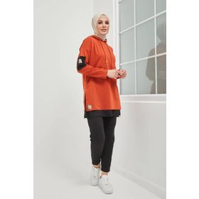 Burcu Tesettür TRN2030 Kiremit Pamuklu Tunik Pantolon Eşofman Takım