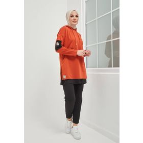Burcu Tesettür TRN2030 Kiremit Pamuklu Tunik Pantolon Eşofman Takım
