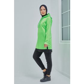 Burcu Tesettür TRN2030 Neon Yeşili Pamuklu Tunik Pantolon Eşofman Takım