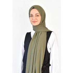 Burden İpek Düz Şifon Haki Şal