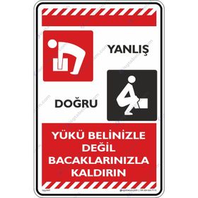 Buris Yükü Belinizle Değil Bacaklarınızla Kaldırın Uyarı Levhası