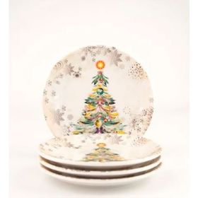 Bursa Porselen Christmas Tree Gold 4 Parça Kurabiye Tabağı