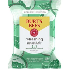 Burt's Bees Refreshing Facial Towelettes With Cucumber and Mint Salatalık ve Naneli Tüm Cilt Tipleri İçin %99 Doğal Kökenli 30 Adet 144.5 gr Yüz Temizleme Mendili