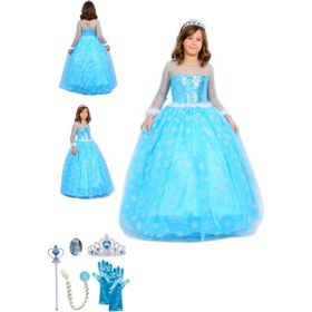 Butik Happy Kids Butikhappykids Frozen Elsa Kostümü Uzun Kollu Kasnaklı Mavi Çocuk Elbise