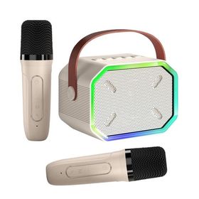 Butu P3 Karaoke Çift Mikrofonlu Bej Bluetooth Hoparlör