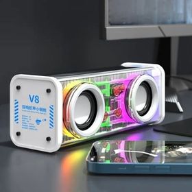 Butu V8 Şeffaf Mecha RGB Kablosuz Beyaz Bluetooth Hoparlör
