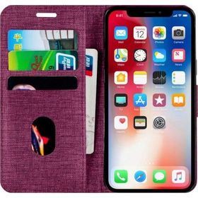 Buway Apple iPhone XS Kartvizitli Cüzdan Mor Cep Telefonu Kılıfı